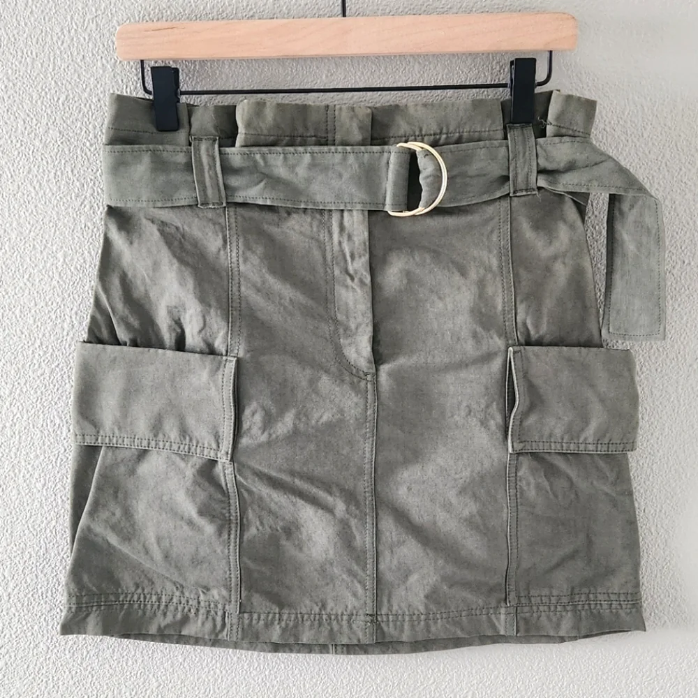 A.L.C. Kai Belted Cargo Mini Skirt Size 8 Army Olive Green Linen Cotton Revolve - Picture 3 of 11